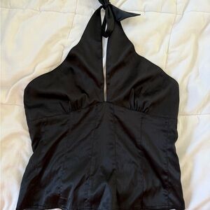 Smart Set Black Satin Halter Blouse